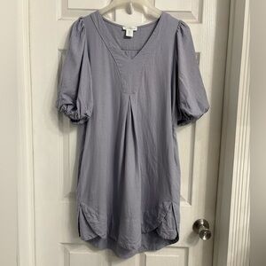 Cynthia Rowley Linen Blend Puff Sleeve V-Neck Tunic Dress Blue Size Small